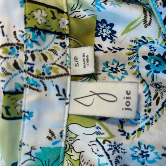Joie Women’s Patchwork Floral Button Down Blouse – Green Blue Print (Small) - Picture 4 of 5